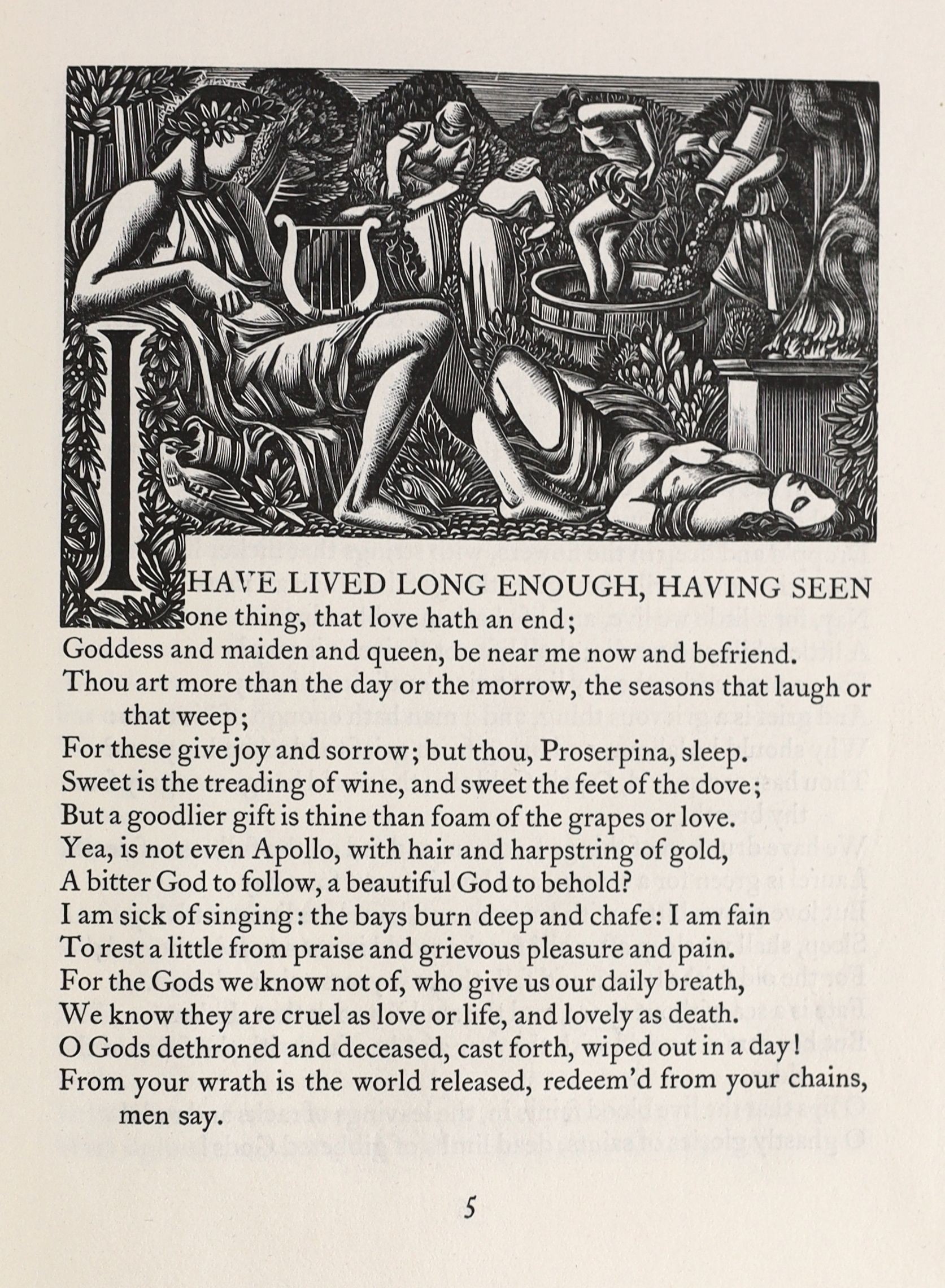 Golden Cockerel Press - Swinburne, Algernon Charles - Hymn to Proserpine, one of 350, 4to, burgundy cloth, 5 wood-engravings by John Buckland-Wright, 4to, Leominster, 1944